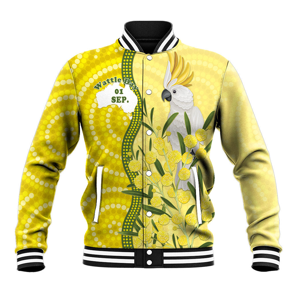 Australia Wattle Day Baseball Jacket Sulphur-crested Cockatoo Aboriginal Pattern