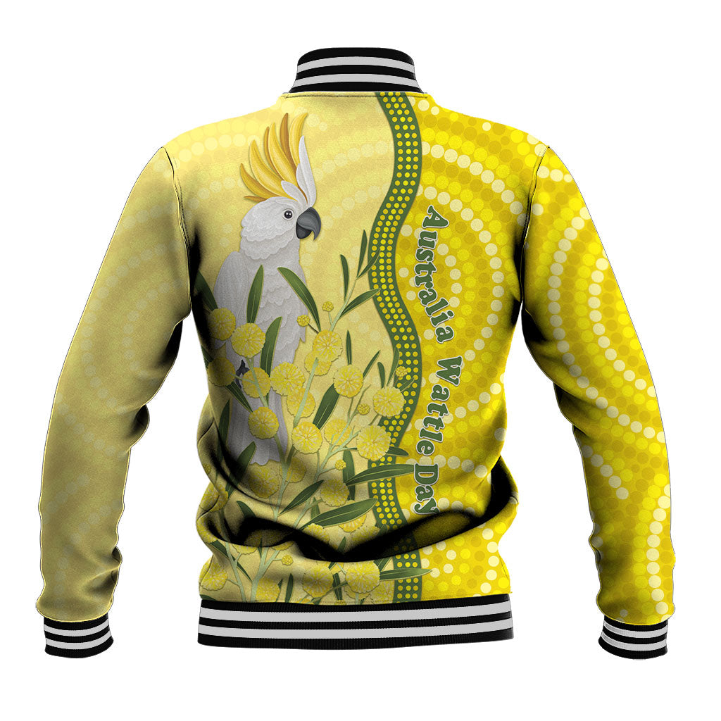 Australia Wattle Day Baseball Jacket Sulphur-crested Cockatoo Aboriginal Pattern