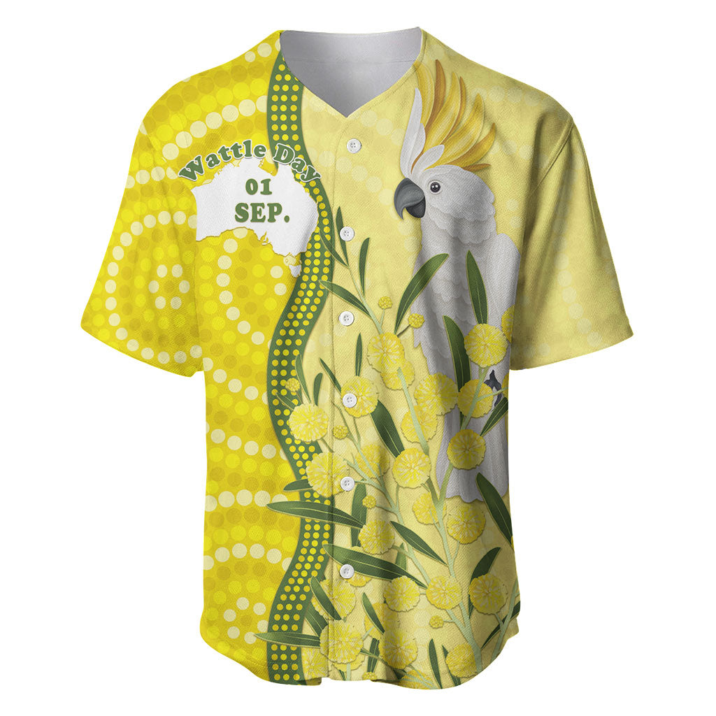 Australia Wattle Day Baseball Jersey Sulphur-crested Cockatoo Aboriginal Pattern