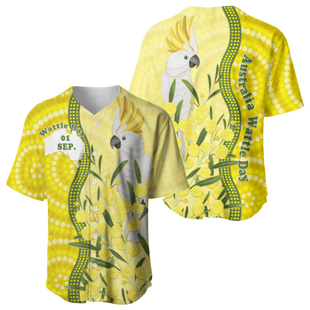 Australia Wattle Day Baseball Jersey Sulphur-crested Cockatoo Aboriginal Pattern