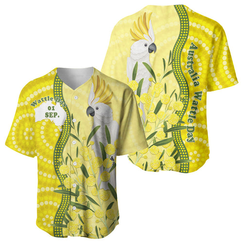 Australia Wattle Day Baseball Jersey Sulphur-crested Cockatoo Aboriginal Pattern