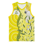 Australia Wattle Day Basketball Jersey Sulphur-crested Cockatoo Aboriginal Pattern