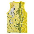 Australia Wattle Day Basketball Jersey Sulphur-crested Cockatoo Aboriginal Pattern
