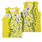 Australia Wattle Day Basketball Jersey Sulphur-crested Cockatoo Aboriginal Pattern