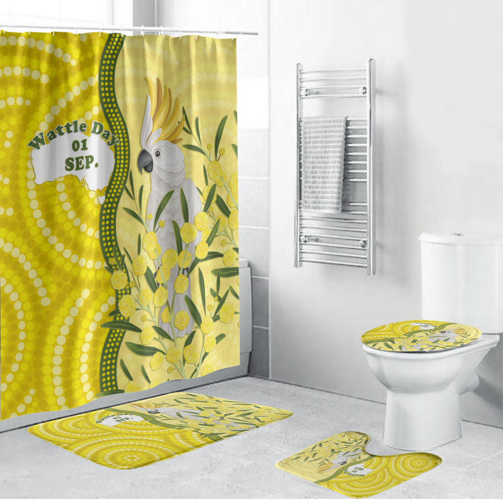 Australia Wattle Day Bathroom Set Sulphur-crested Cockatoo Aboriginal Pattern