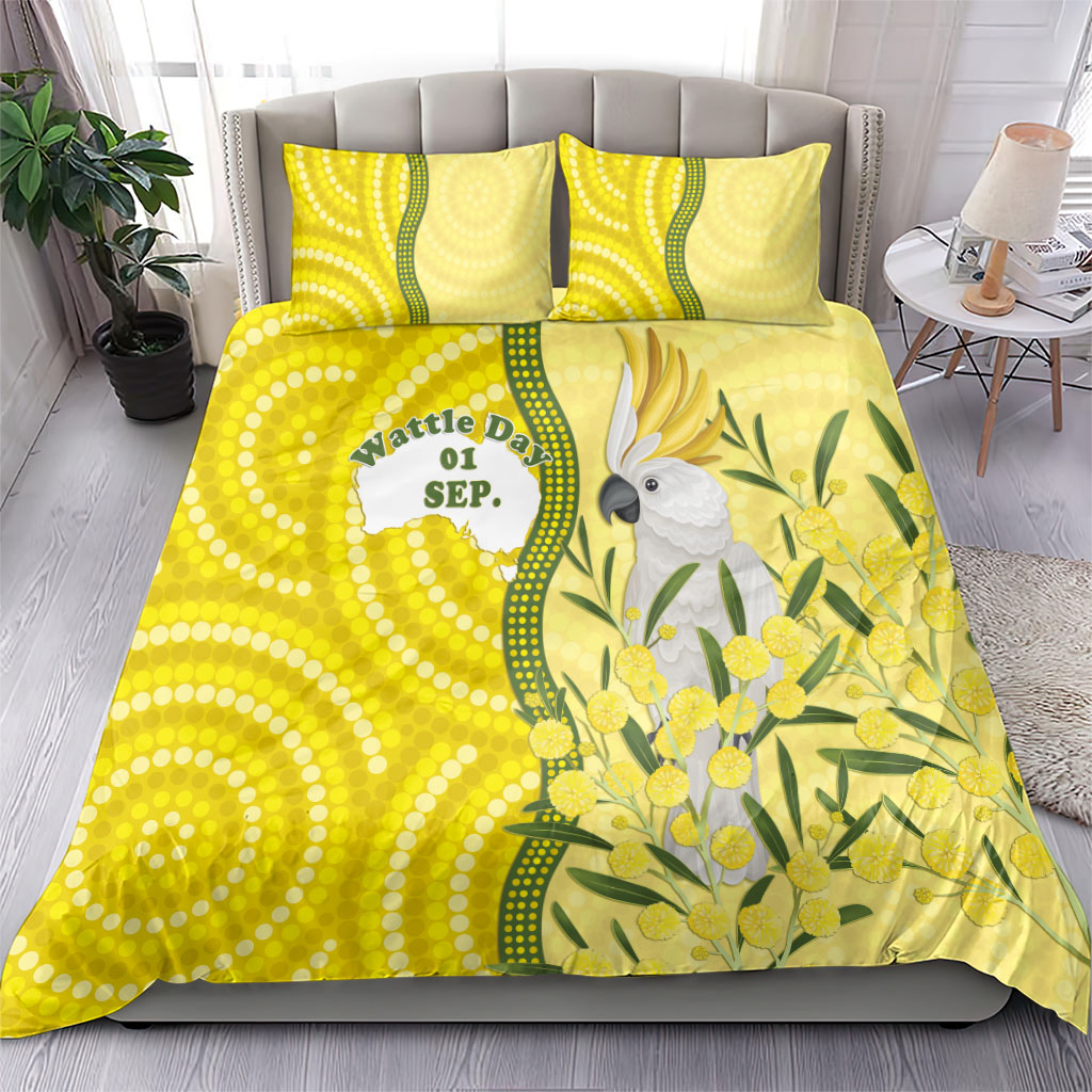 Australia Wattle Day Bedding Set Sulphur-crested Cockatoo Aboriginal Pattern