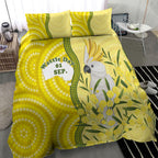 Australia Wattle Day Bedding Set Sulphur-crested Cockatoo Aboriginal Pattern