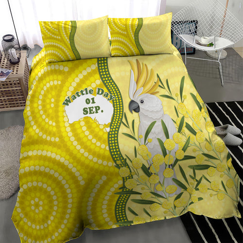 Australia Wattle Day Bedding Set Sulphur-crested Cockatoo Aboriginal Pattern