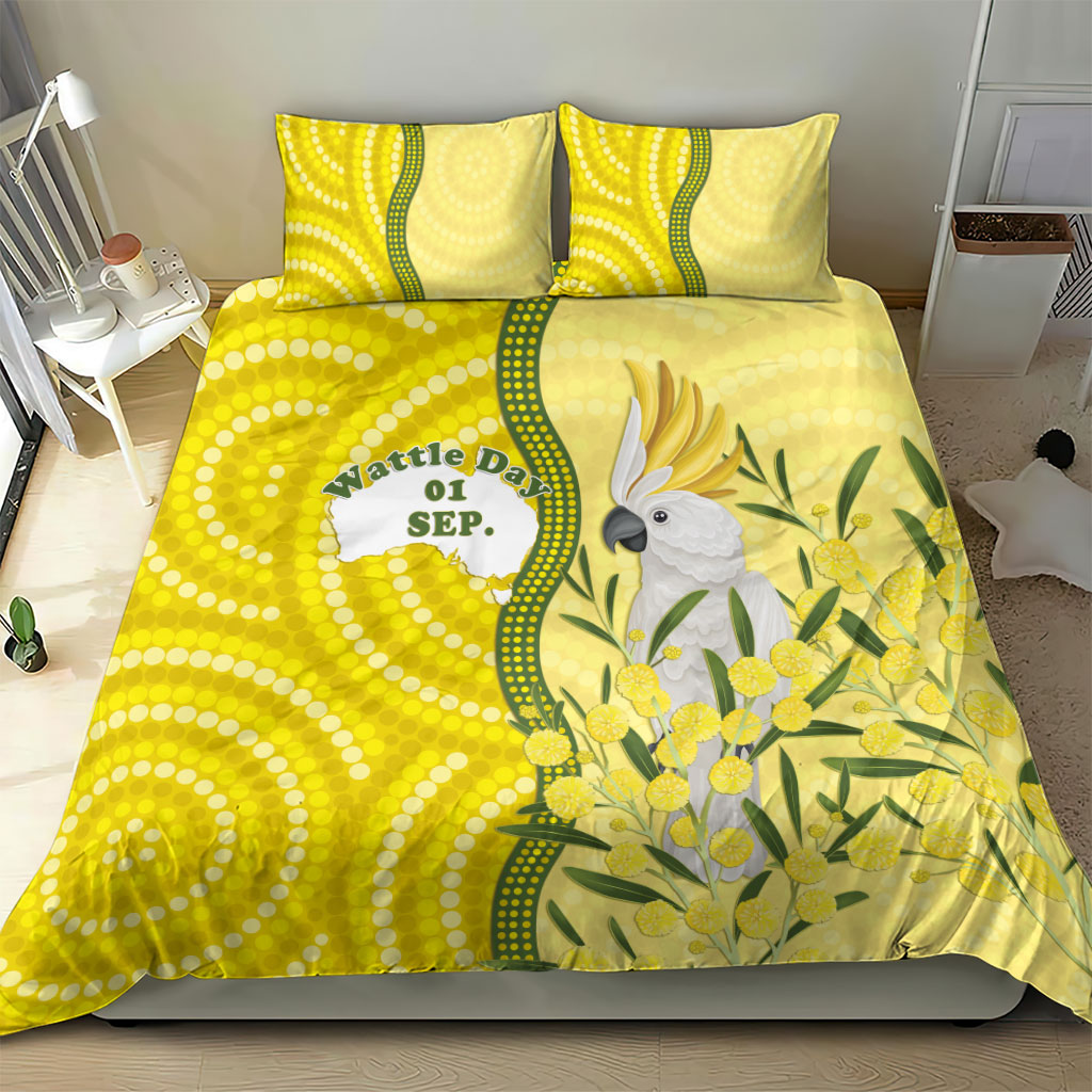 Australia Wattle Day Bedding Set Sulphur-crested Cockatoo Aboriginal Pattern