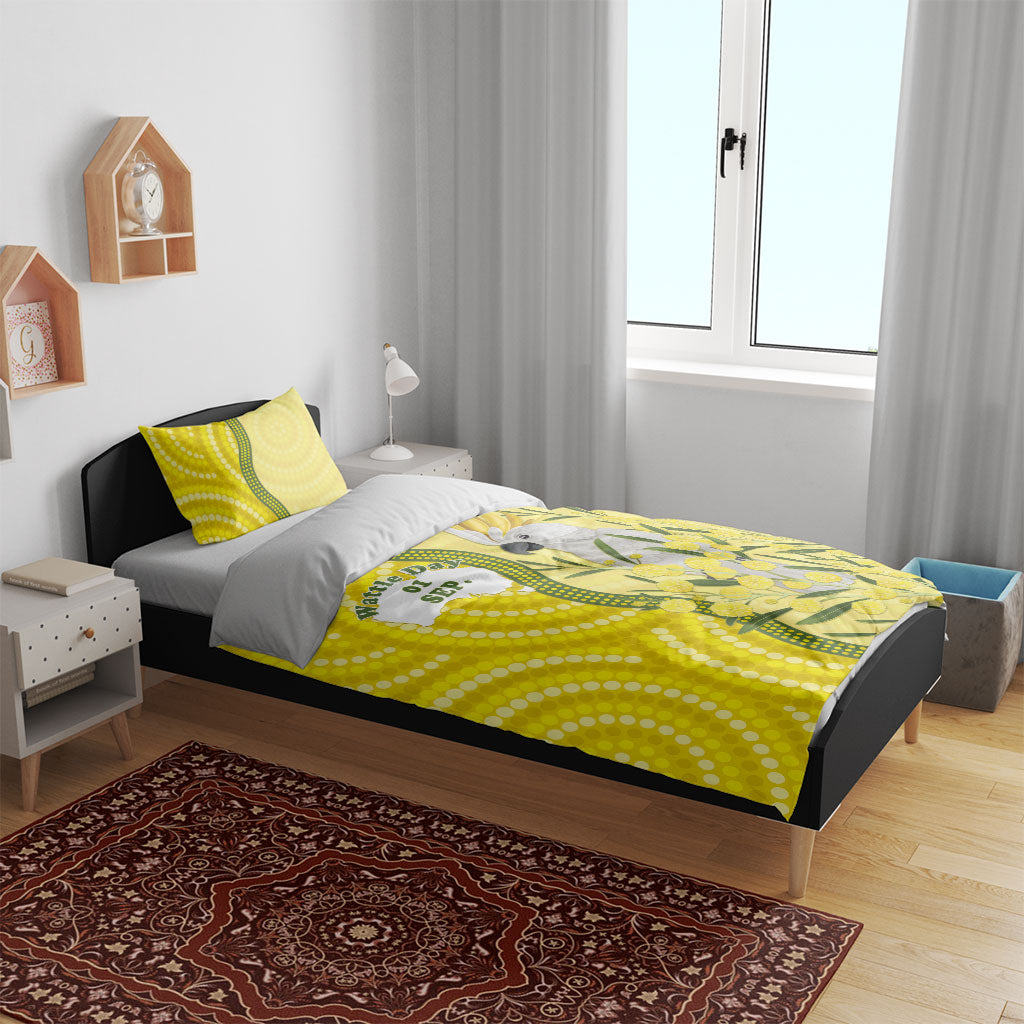 Australia Wattle Day Bedding Set Sulphur-crested Cockatoo Aboriginal Pattern