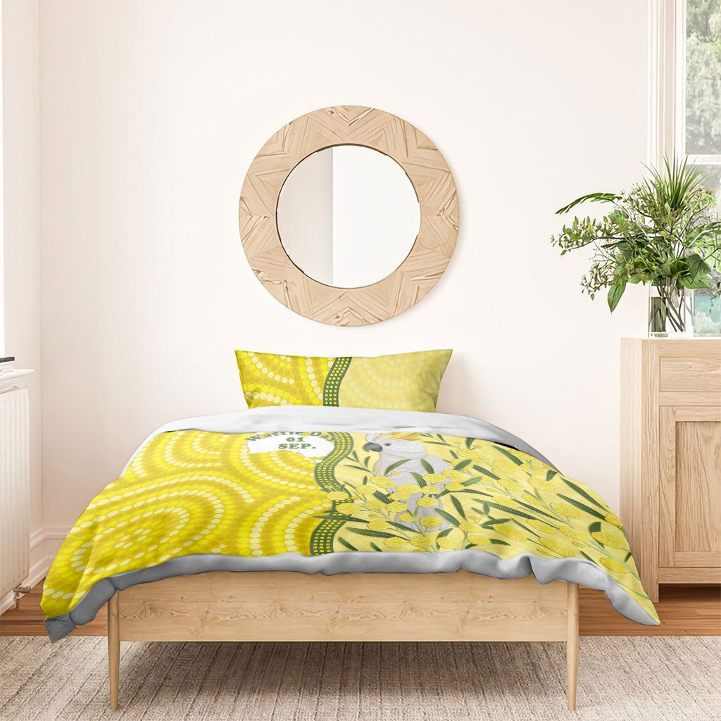 Australia Wattle Day Bedding Set Sulphur-crested Cockatoo Aboriginal Pattern
