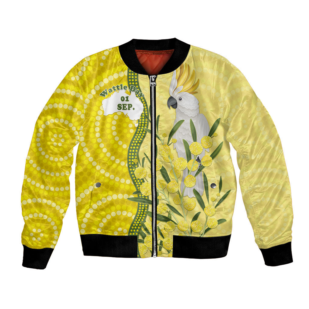 Australia Wattle Day Bomber Jacket Sulphur-crested Cockatoo Aboriginal Pattern