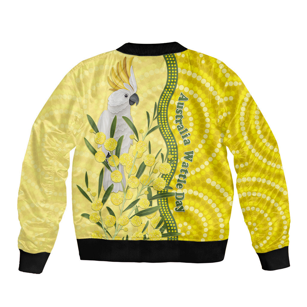Australia Wattle Day Bomber Jacket Sulphur-crested Cockatoo Aboriginal Pattern