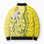 Australia Wattle Day Bomber Puffer Jacket Sulphur-crested Cockatoo Aboriginal Pattern
