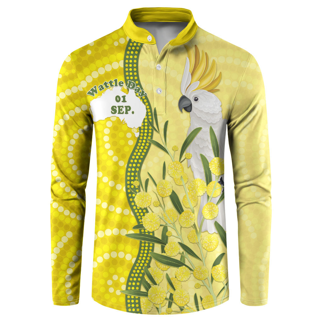 Australia Wattle Day Button Sweatshirt Sulphur-crested Cockatoo Aboriginal Pattern
