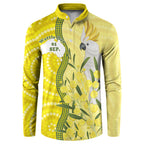 Australia Wattle Day Button Sweatshirt Sulphur-crested Cockatoo Aboriginal Pattern
