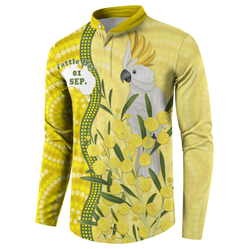 Australia Wattle Day Button Sweatshirt Sulphur-crested Cockatoo Aboriginal Pattern