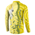 Australia Wattle Day Button Sweatshirt Sulphur-crested Cockatoo Aboriginal Pattern