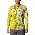 Australia Wattle Day Button Sweatshirt Sulphur-crested Cockatoo Aboriginal Pattern