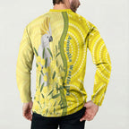 Australia Wattle Day Button Sweatshirt Sulphur-crested Cockatoo Aboriginal Pattern