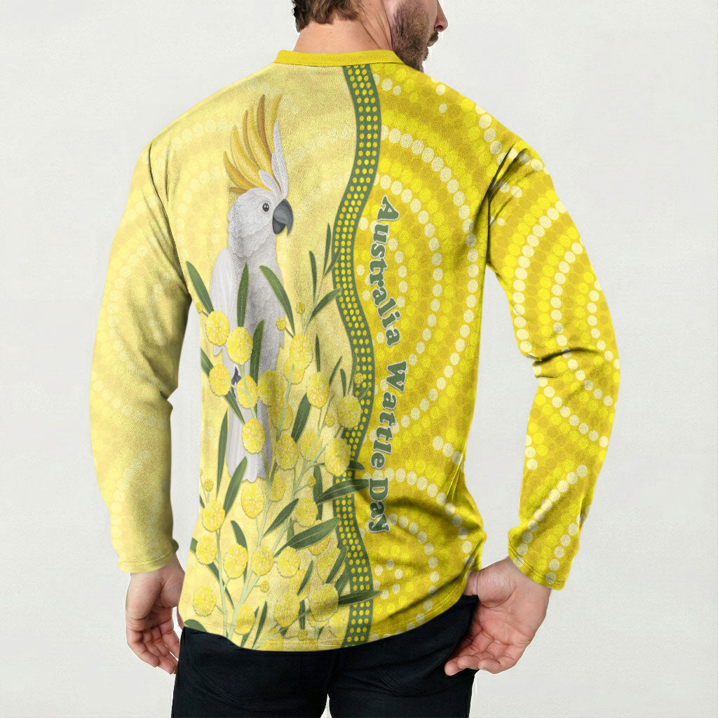 Australia Wattle Day Button Sweatshirt Sulphur-crested Cockatoo Aboriginal Pattern