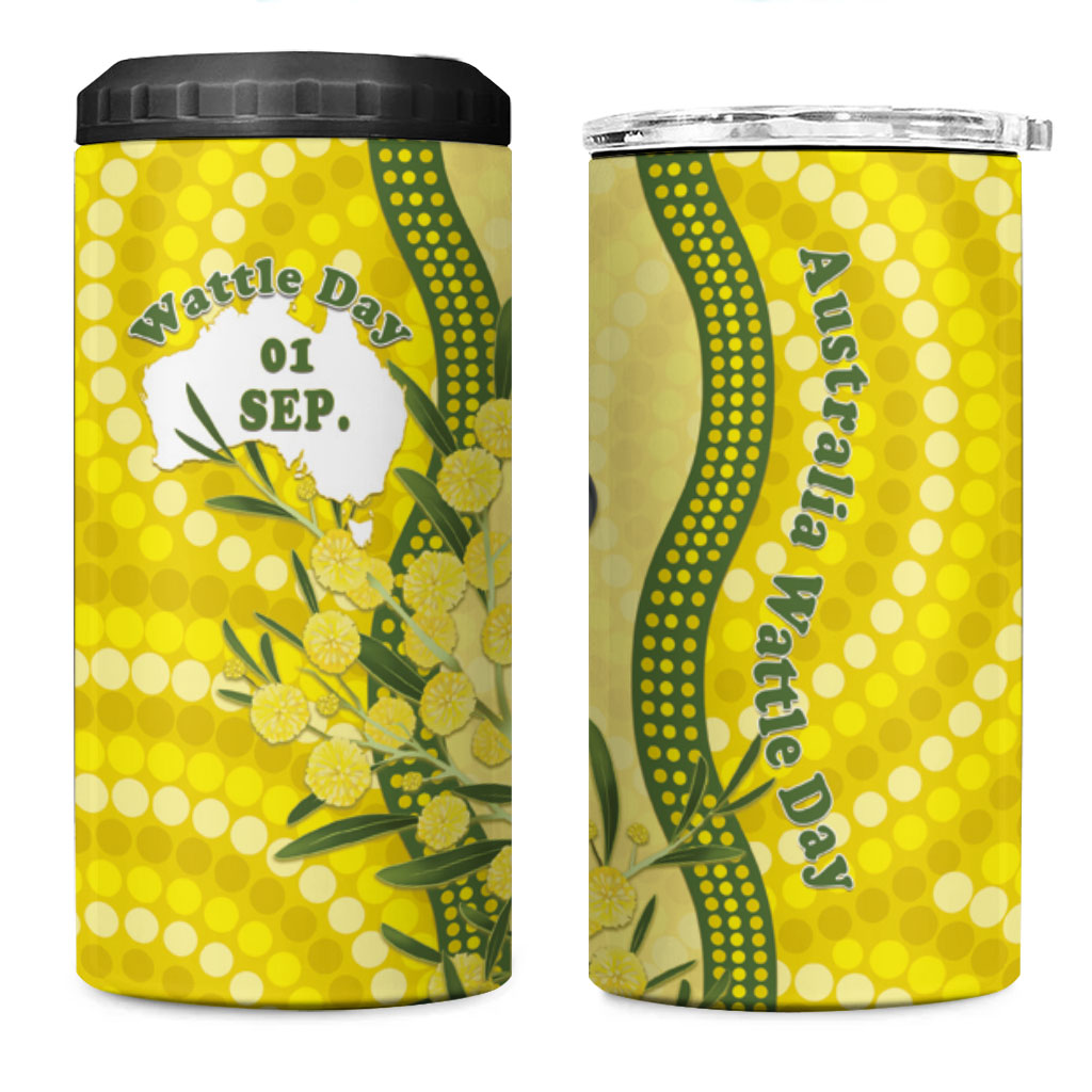 Australia Wattle Day 4 in 1 Can Cooler Tumbler Sulphur-crested Cockatoo Aboriginal Pattern