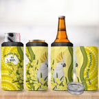 Australia Wattle Day 4 in 1 Can Cooler Tumbler Sulphur-crested Cockatoo Aboriginal Pattern
