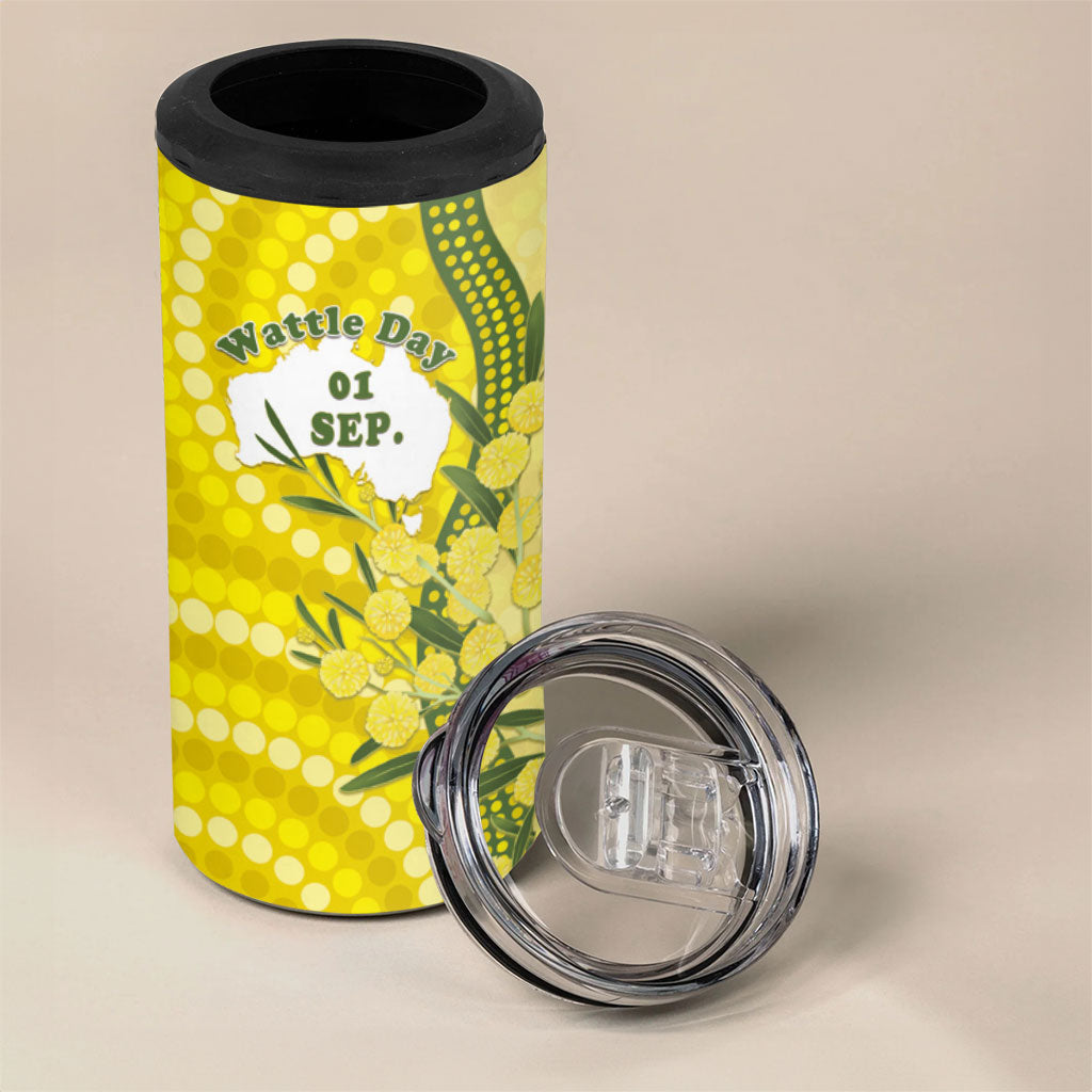 Australia Wattle Day 4 in 1 Can Cooler Tumbler Sulphur-crested Cockatoo Aboriginal Pattern