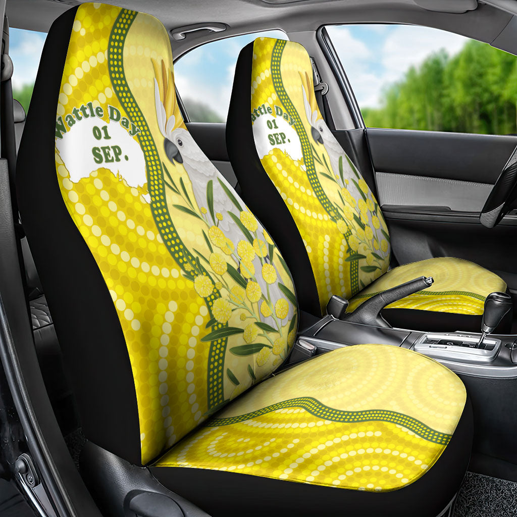 Australia Wattle Day Car Seat Cover Sulphur-crested Cockatoo Aboriginal Pattern