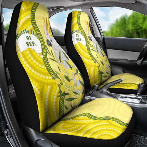 Australia Wattle Day Car Seat Cover Sulphur-crested Cockatoo Aboriginal Pattern
