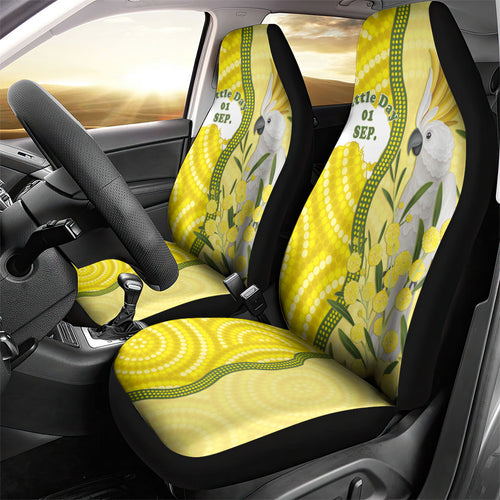 Australia Wattle Day Car Seat Cover Sulphur-crested Cockatoo Aboriginal Pattern