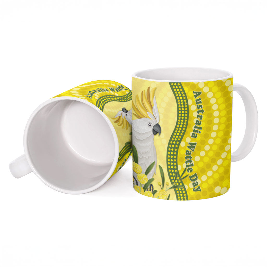Australia Wattle Day Ceramic Mug Sulphur-crested Cockatoo Aboriginal Pattern