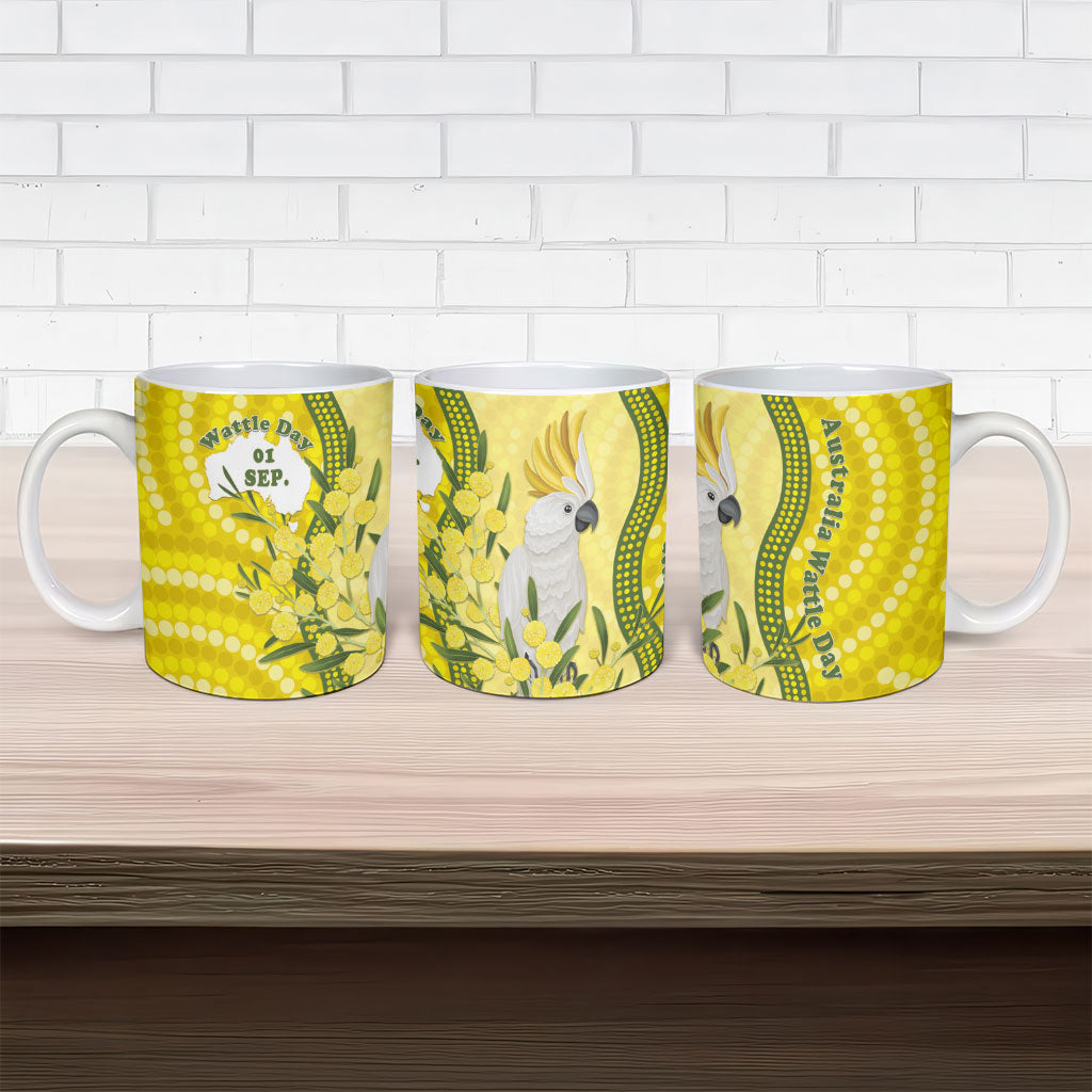 Australia Wattle Day Ceramic Mug Sulphur-crested Cockatoo Aboriginal Pattern