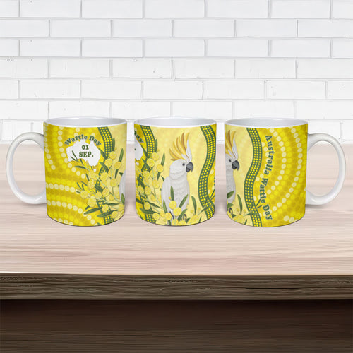 Australia Wattle Day Ceramic Mug Sulphur-crested Cockatoo Aboriginal Pattern