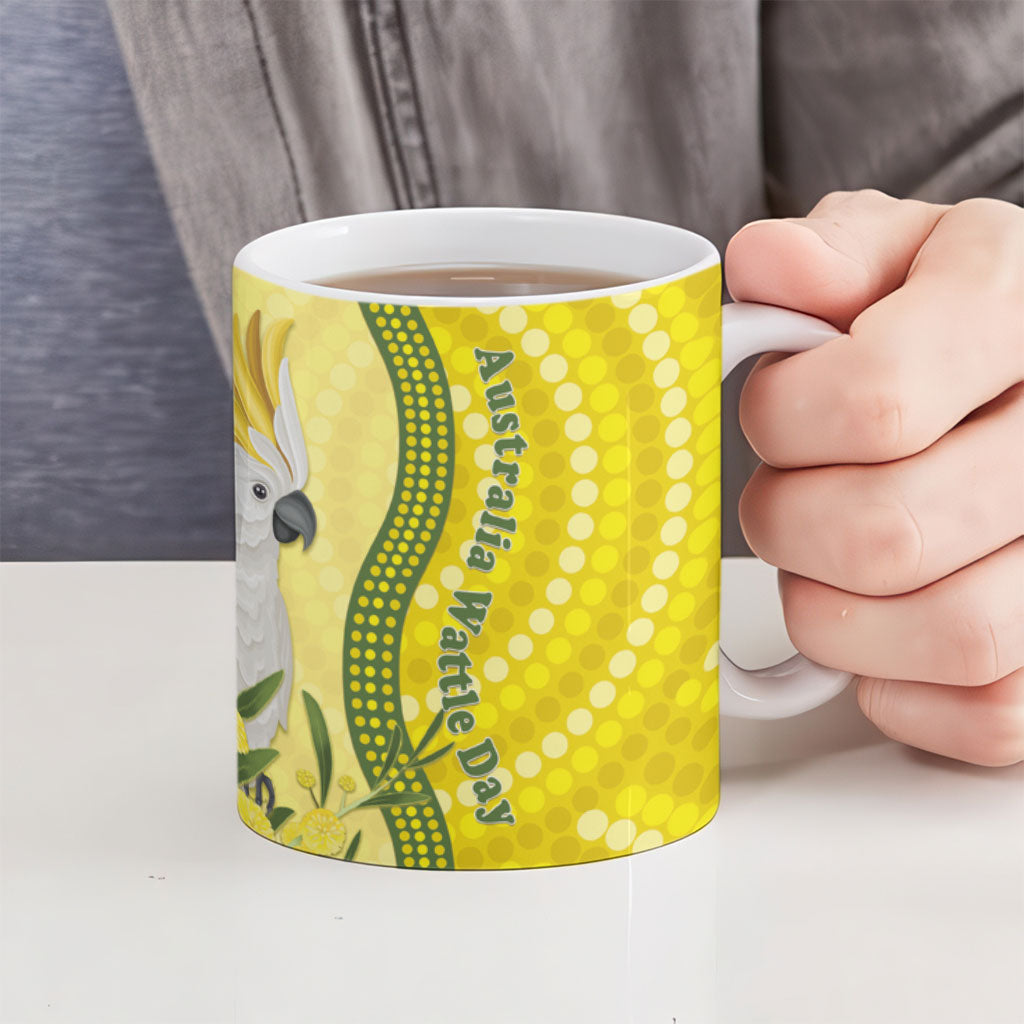 Australia Wattle Day Ceramic Mug Sulphur-crested Cockatoo Aboriginal Pattern