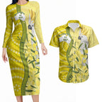 Australia Wattle Day Couples Matching Long Sleeve Bodycon Dress and Hawaiian Shirt Sulphur-crested Cockatoo Aboriginal Pattern