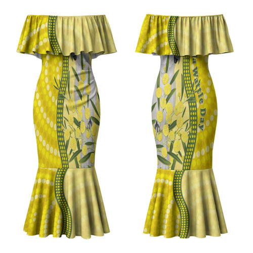 Australia Wattle Day Couples Matching Mermaid Dress and Hawaiian Shirt Sulphur-crested Cockatoo Aboriginal Pattern