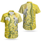 Australia Wattle Day Couples Matching Off Shoulder Maxi Dress and Hawaiian Shirt Sulphur-crested Cockatoo Aboriginal Pattern