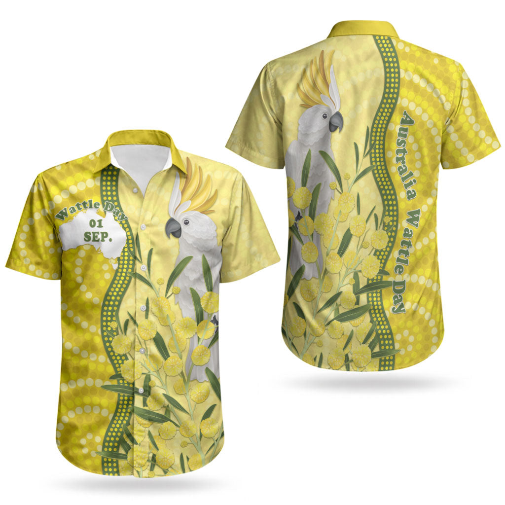 Australia Wattle Day Couples Matching Off Shoulder Maxi Dress and Hawaiian Shirt Sulphur-crested Cockatoo Aboriginal Pattern
