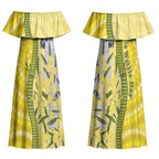 Australia Wattle Day Couples Matching Off Shoulder Maxi Dress and Hawaiian Shirt Sulphur-crested Cockatoo Aboriginal Pattern