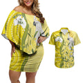 Australia Wattle Day Couples Matching Off Shoulder Short Dress and Hawaiian Shirt Sulphur-crested Cockatoo Aboriginal Pattern