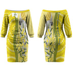 Australia Wattle Day Couples Matching Off The Shoulder Long Sleeve Dress and Hawaiian Shirt Sulphur-crested Cockatoo Aboriginal Pattern