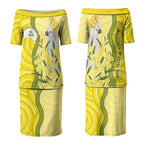 Australia Wattle Day Couples Matching Puletasi and Hawaiian Shirt Sulphur-crested Cockatoo Aboriginal Pattern