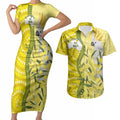 Australia Wattle Day Couples Matching Short Sleeve Bodycon Dress and Hawaiian Shirt Sulphur-crested Cockatoo Aboriginal Pattern