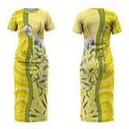 Australia Wattle Day Couples Matching Short Sleeve Bodycon Dress and Hawaiian Shirt Sulphur-crested Cockatoo Aboriginal Pattern