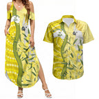 Australia Wattle Day Couples Matching Summer Maxi Dress and Hawaiian Shirt Sulphur-crested Cockatoo Aboriginal Pattern