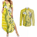 Australia Wattle Day Couples Matching Summer Maxi Dress and Long Sleeve Button Shirt Sulphur-crested Cockatoo Aboriginal Pattern