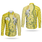 Australia Wattle Day Couples Matching Summer Maxi Dress and Long Sleeve Button Shirt Sulphur-crested Cockatoo Aboriginal Pattern
