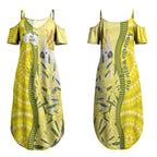 Australia Wattle Day Couples Matching Summer Maxi Dress and Long Sleeve Button Shirt Sulphur-crested Cockatoo Aboriginal Pattern