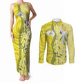 Australia Wattle Day Couples Matching Tank Maxi Dress and Long Sleeve Button Shirt Sulphur-crested Cockatoo Aboriginal Pattern